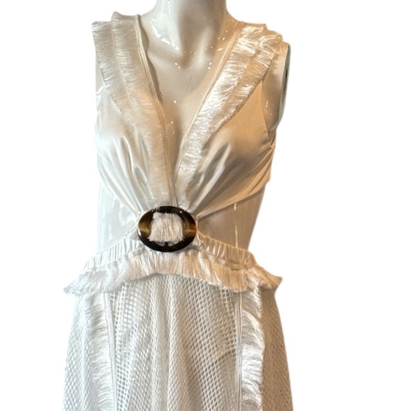 12th Tribe Helena White Mesh Cutout Laceup Back Maxi Dress Size - Picture 6 of 16